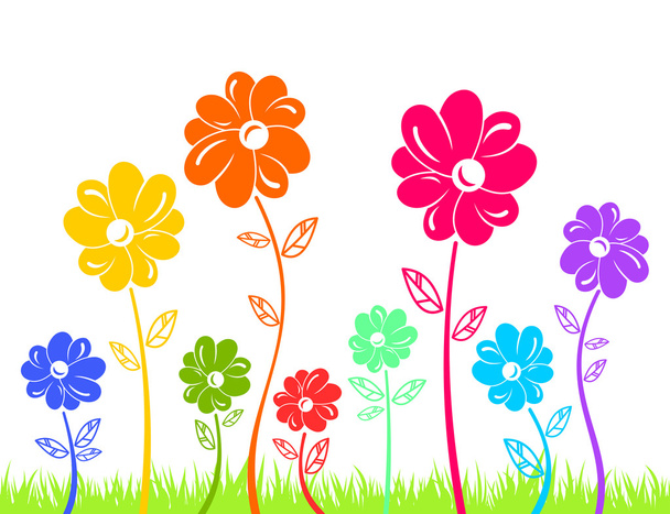 Colour flowers on green grass isolated - Vector, Image
