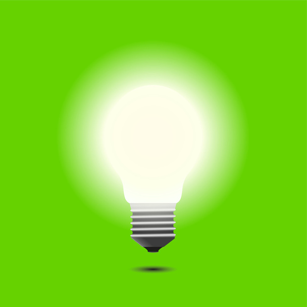 Лампочка загорается на зеленом фоновом векторе
 - Вектор,изображение