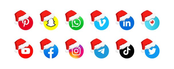 Sosyal medya simgesi seti. Twitter, Pinterest Instagram, Facebook Tik Tok. Yeni yıl tatili konsepti. Zaporizhzhia, Ukrayna - 30 Kasım 2021. - Vektör, Görsel