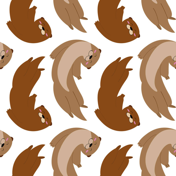 Vector seamless pattern with cute otters. - Vektör, Görsel