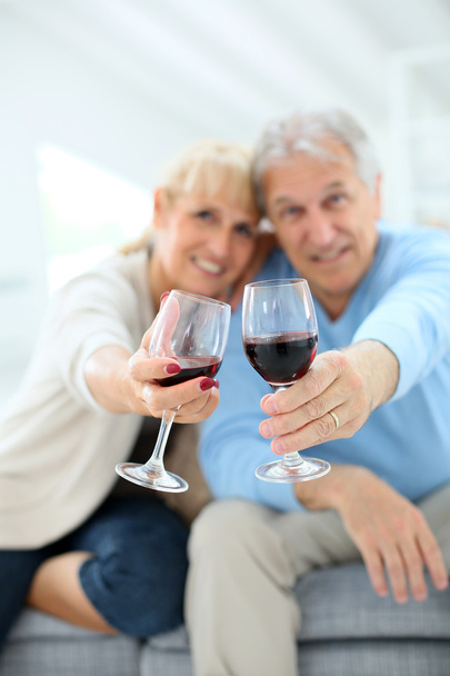Couple cheering with glass of wine - Фото, изображение