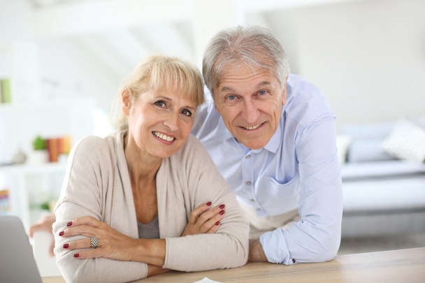 Couple at home filling pension paper - Fotó, kép