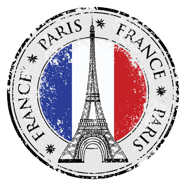 パリの町フランス グランジ切手、エッフェル タワー ベクトル - ベクター画像