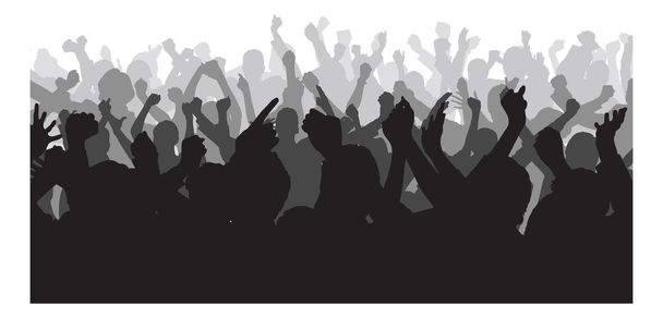 πλήθος σιλουέτα, αυξάνοντας τα χέρια κατά τη διάρκεια συναυλίας - Διάνυσμα, εικόνα