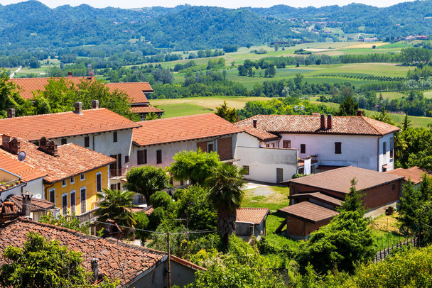 Gabiano Monferrato, Alessandria, Piedmont, Italy - June 10 2021: Landscape view in a sunny day. Langhe Vineyard - Φωτογραφία, εικόνα