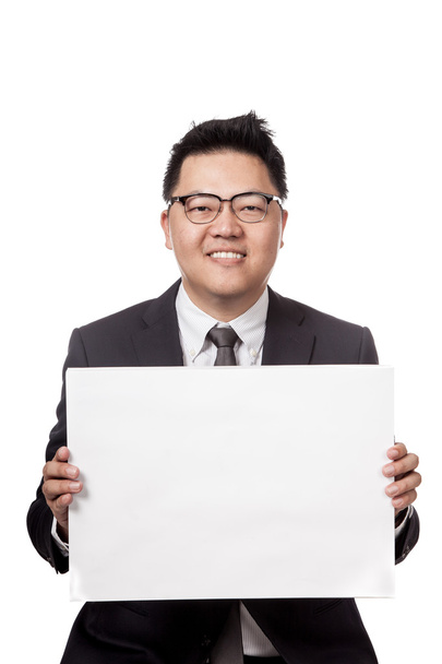 Asian businessman show blank sign with 2 hands - Фото, изображение