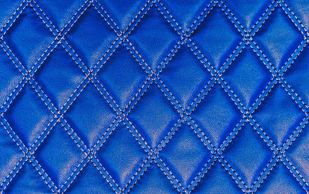 Blauwe kunstlederen textuur met stiksels - Foto, afbeelding