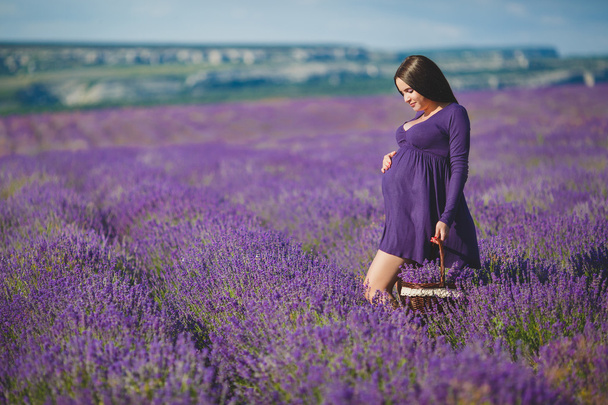 A pregnant woman is enjoying the color Lavender - Photo, Image