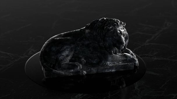 Die Skulptur eines Löwen auf dem Bahnsteig. Grauschwarzer Marmor. 3D-Illustration - Foto, Bild