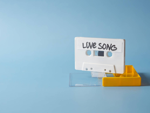 favorite song concept. vintage white cassette tape isolated on white background - Zdjęcie, obraz