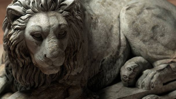 Sculpture of a lion close-up. Gray marble. 3d illustration - Photo, Image