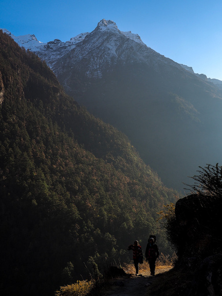 Randonneurs pédestres dans la région de Langtang
 - Photo, image