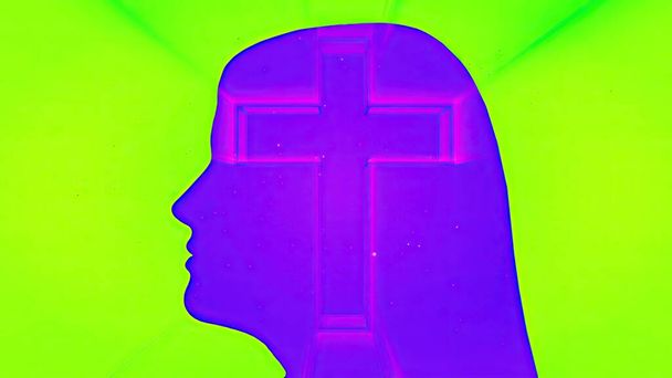 Portrait of Woman silhouette and cross of Jesus - Photo, image