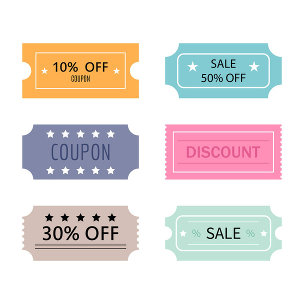 Set of tickets and coupons templates. Sale, discount, coupons with ruffle edges. Vector illustration - Vector, Image