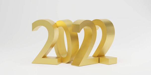 Mutlu yıllar 2022. Beyaz arka planda üç boyutlu altın rakamlar. 3d illüstrasyon, 3B canlandırma - Fotoğraf, Görsel