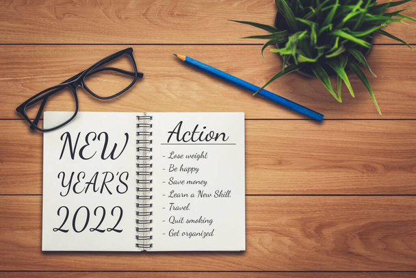 2022 Szczęśliwego Nowego Roku Lista celów i planów Ustalanie - Zdjęcie, obraz