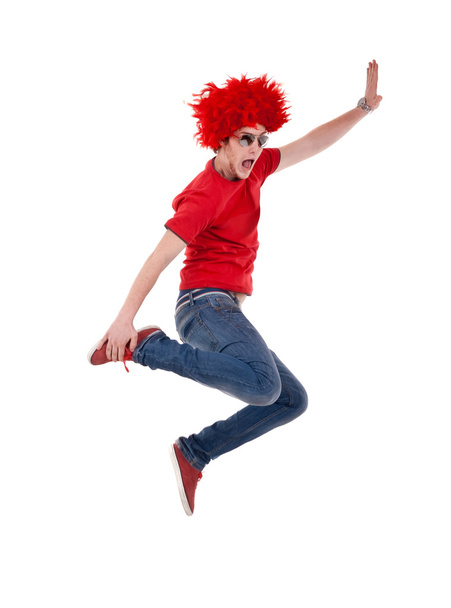 Funky hombre con rojo peluca grande
 - Foto, Imagen