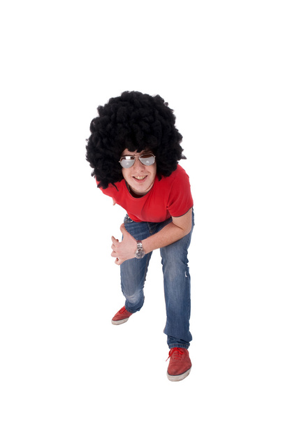 Casual man with big black wig - Foto, Imagen