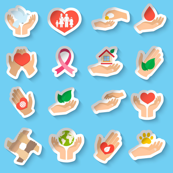 liefdadigheid- en donatiebeleid stickers - Vector, afbeelding