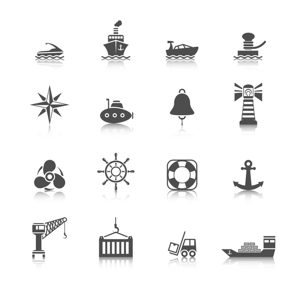 Sea port icons set - Vector, Image