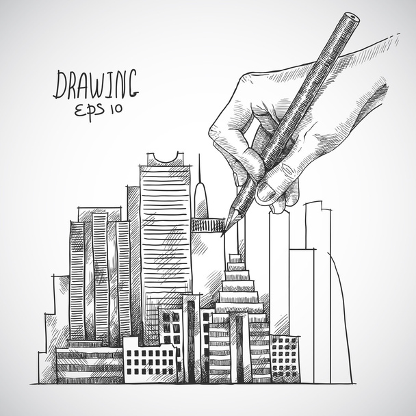 Hand drawing building - Vector, Image