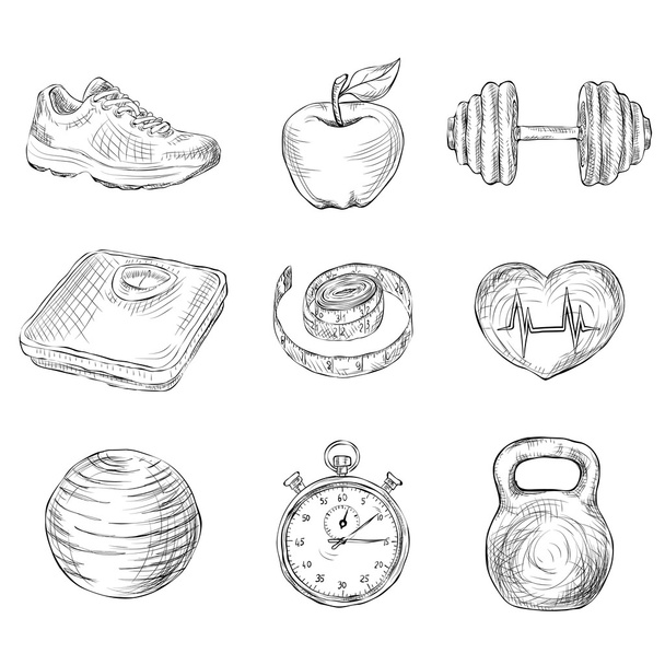 Fitness sketch icons - Vector, Image