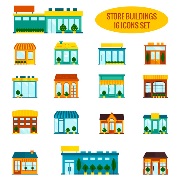 Store building icons set - Vector, Image
