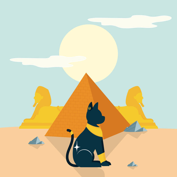 egyptian cat card - Vector, imagen