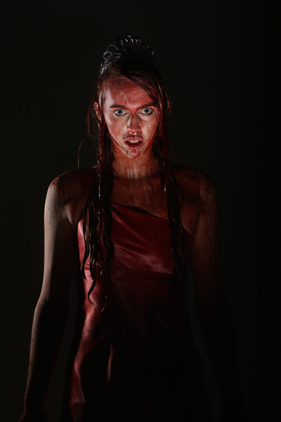 Psychotic Bleeding Woman in a Horror Themed Image - Фото, зображення