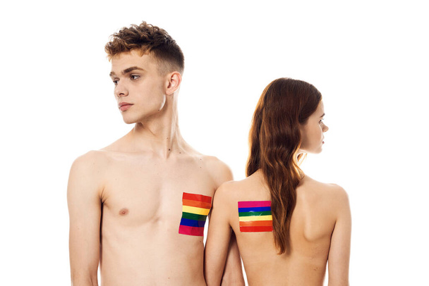 young couple lgbt Flag transgender lifestyle light background - Photo, Image