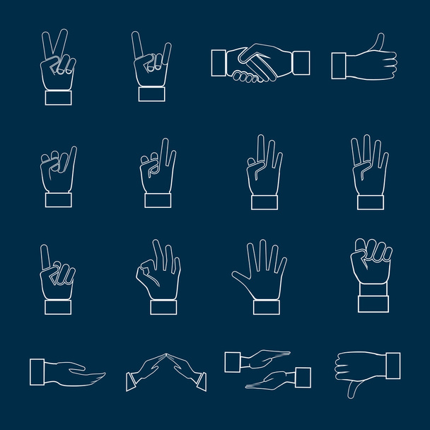Hands Icons Set Outline - Vector, Image