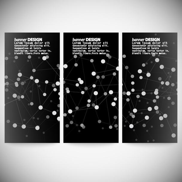 Set of vertical banners. Molecule structure, gray background for communication, vector illustration - Vetor, Imagem
