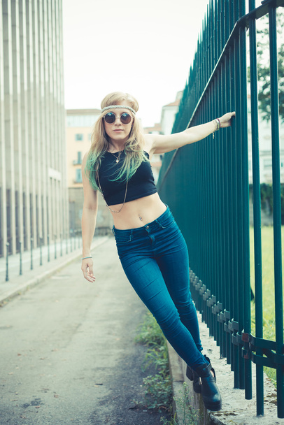 beautiful young blonde hair woman hipster - Zdjęcie, obraz
