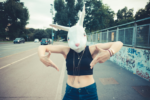 Rabbit mask woman abusrd unreal
 - Фото, изображение
