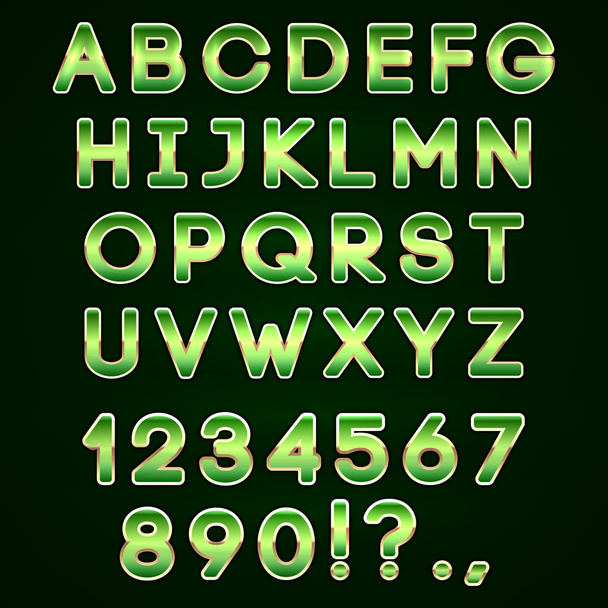Vector golden and green neon alphabet  on dark background - Vector, Imagen