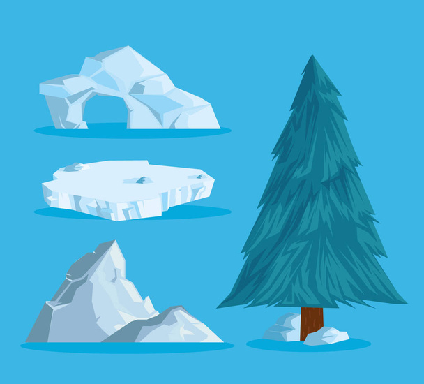 quatre éléments de paysage d'hiver - Vecteur, image
