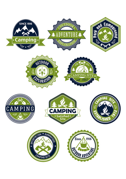 Camping and travel icons or badges - Vector, Image