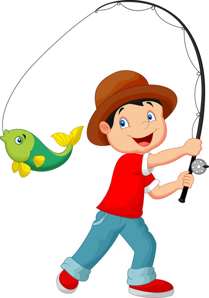 Мультфильм мальчик рыбалка
 - Вектор,изображение