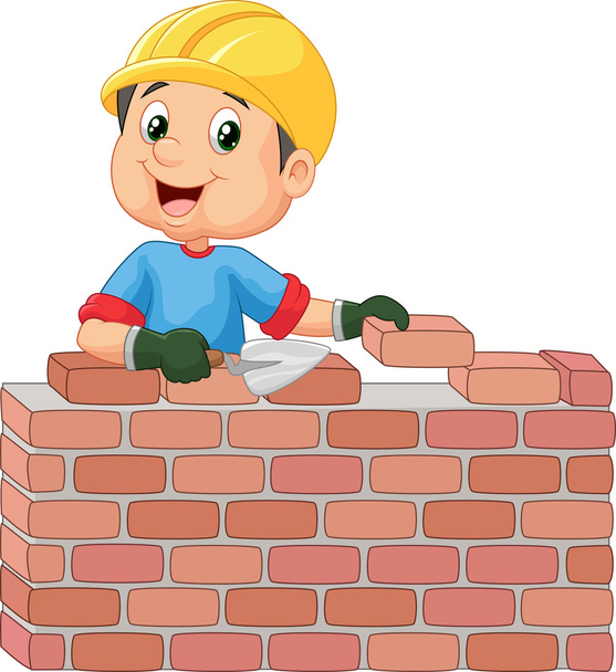 Trabajador de la construcción colocación de ladrillos
 - Vector, imagen