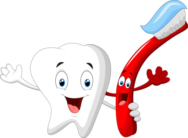 Dental Tooth and Toothbrush cartoon character - Vector, Image