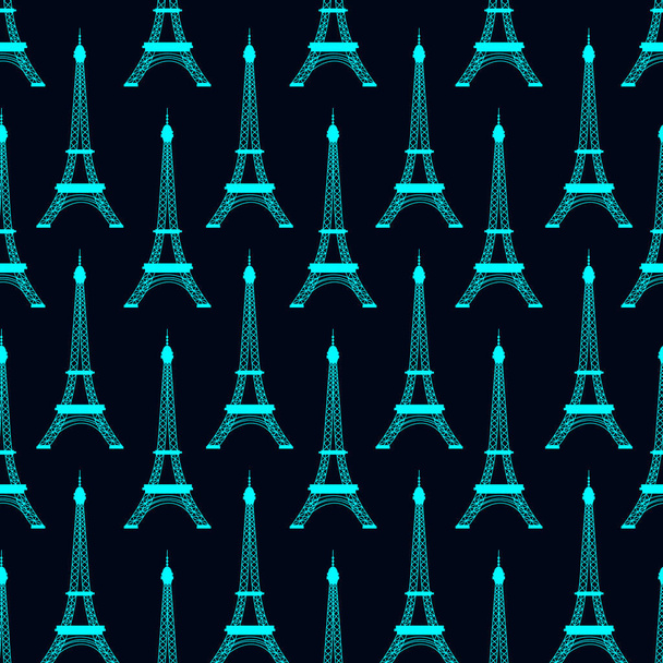 Schema senza soluzione di continuità vettoriale. Torre Eiffel blu su sfondo nero isolato.  - Vettoriali, immagini