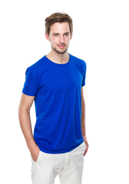 青いシャツの若い男 - 写真・画像