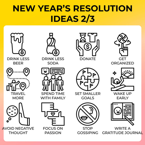 New year's resolution ideas icon set in modern style for ui, ux, web, app, brochure, flyer and presentation design, etc. - Vector, Image