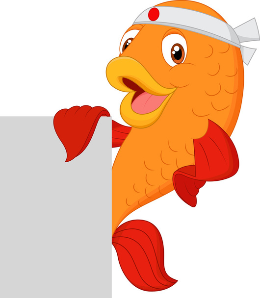 Cartoon fish chef holding blank sign - Vector, Image