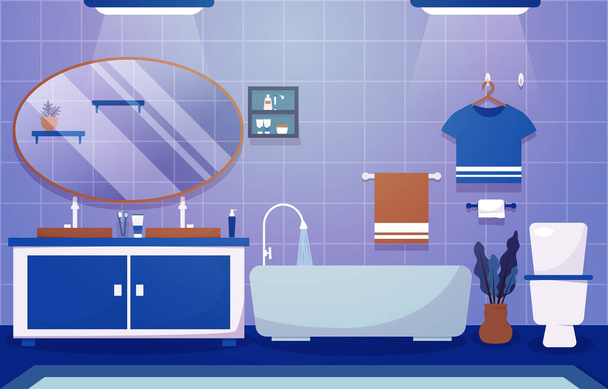 Чиста ванна кімната Дизайн інтер'єру шафа ванна меблі плоска ілюстрація
 - Вектор, зображення