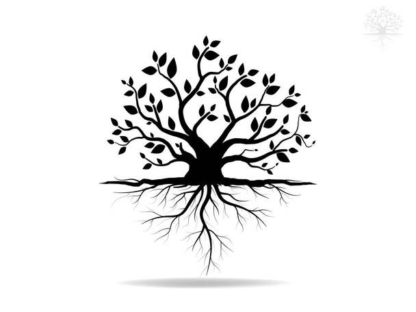 Black Trees and root with leaves look beautiful and refreshing. Tree and roots LOGO style. - Vektor, obrázek