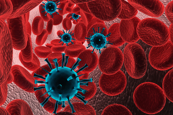 kırmızı kan hücreleri ile virüs - Fotoğraf, Görsel