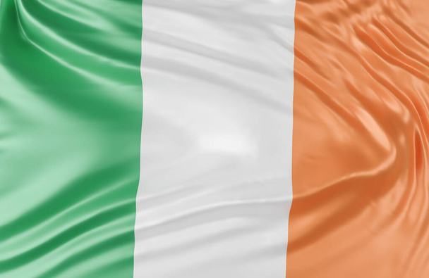 Όμορφη Ιρλανδία Flag Wave Close Up σε banner φόντο με αντίγραφο χώρο., 3d μοντέλο και εικονογράφηση. - Φωτογραφία, εικόνα
