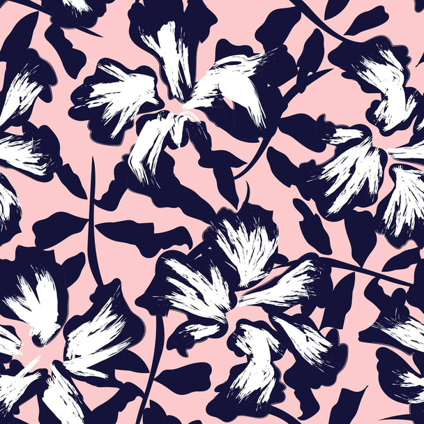 Floral Pinselstriche nahtloser Musterhintergrund für Modedrucke, Grafiken, Hintergründe und Kunsthandwerk - Vektor, Bild