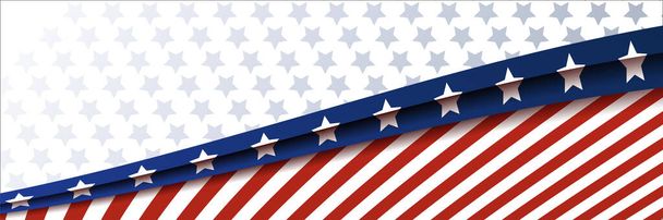 Американский шаблон синего и красного баннеров. Знамя американской нации с национальным флагом Независимости и вектором свободы. Празднование Дня страны США. Патриотический фон с размахиванием американским флагом - Вектор,изображение
